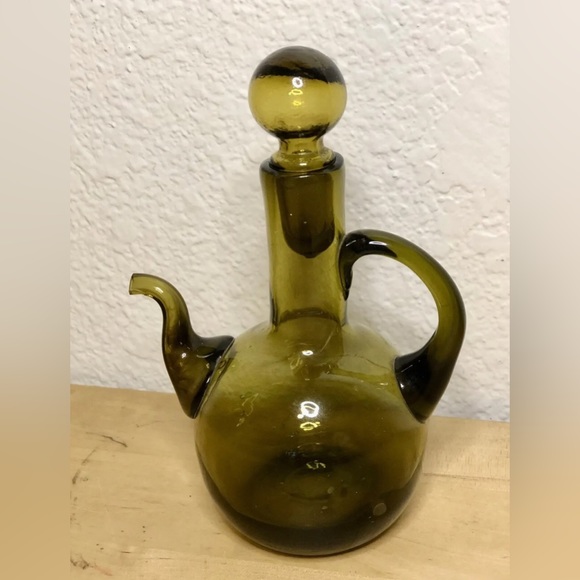 Vintage Dining Vintage Handblown Avocado Cruet Side Spout Mini